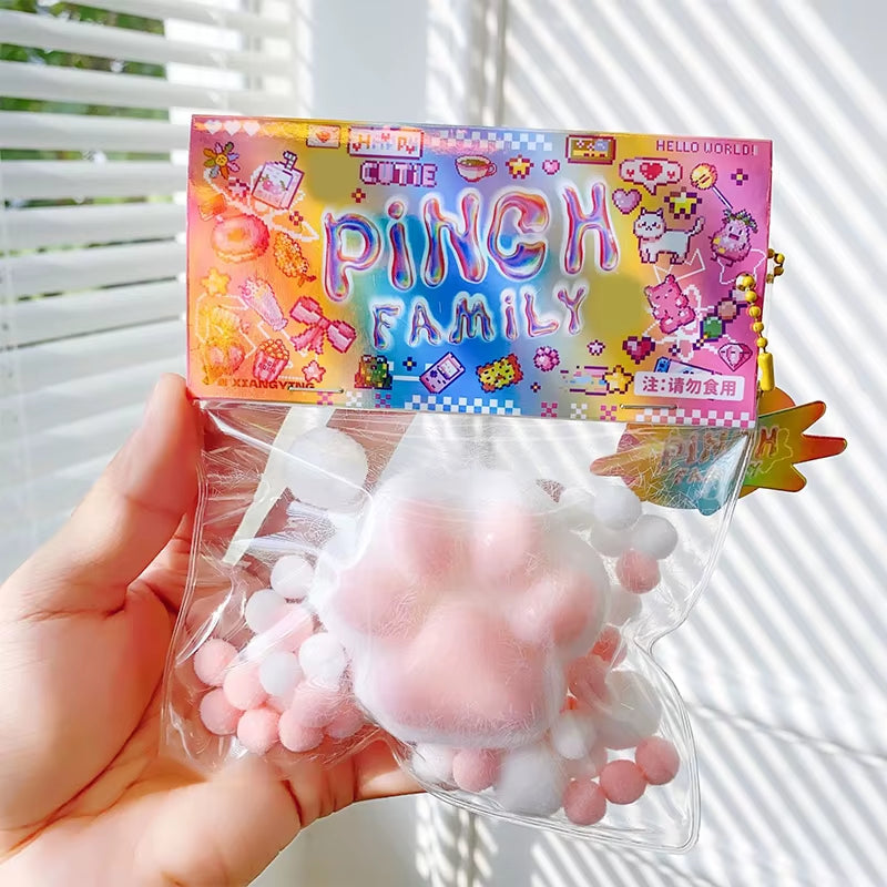 Handmade Flocking Cat'S Paw Stress Relief Squishy Toy Mochi Slow Rebound New Fidget Toy Birthday Party Gift