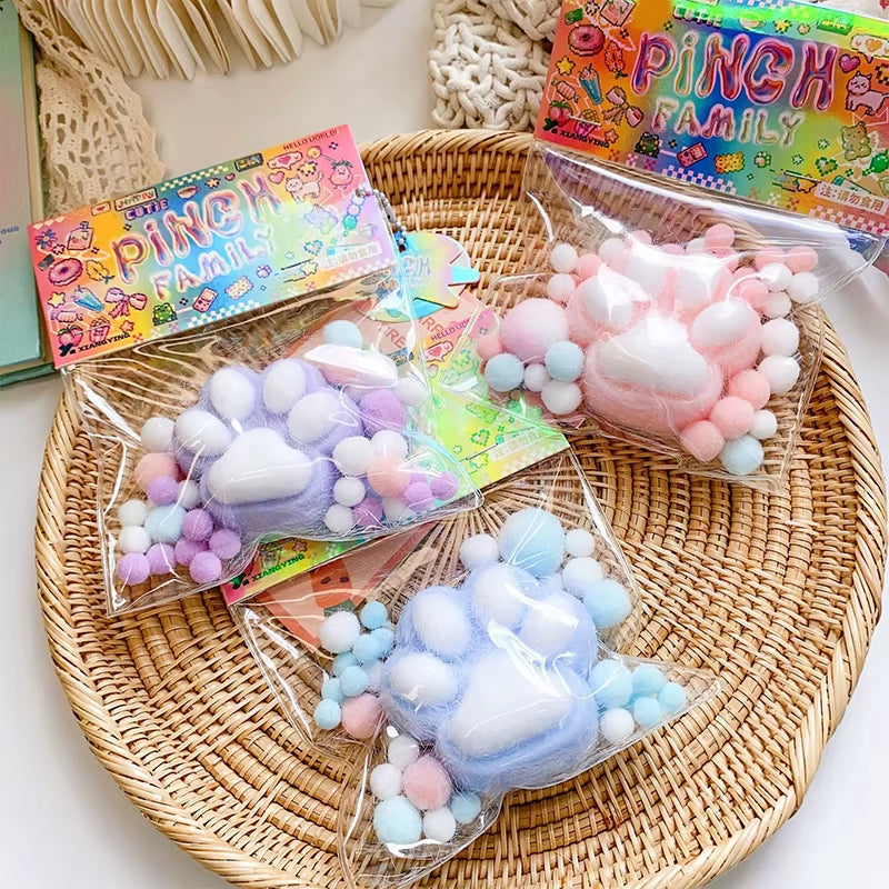 Handmade Flocking Cat'S Paw Stress Relief Squishy Toy Mochi Slow Rebound New Fidget Toy Birthday Party Gift