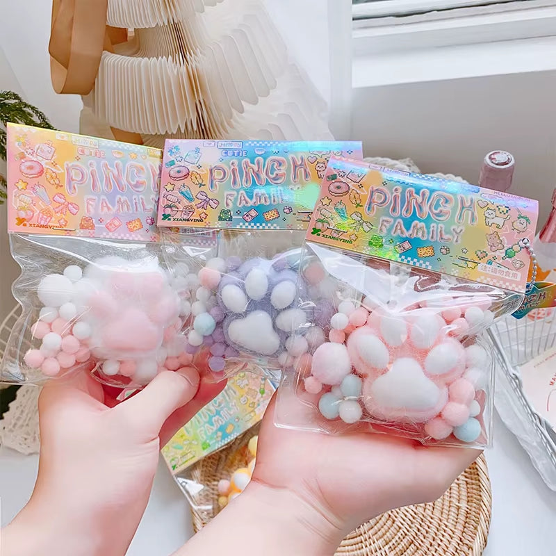 Handmade Flocking Cat'S Paw Stress Relief Squishy Toy Mochi Slow Rebound New Fidget Toy Birthday Party Gift