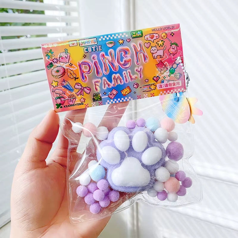 Handmade Flocking Cat'S Paw Stress Relief Squishy Toy Mochi Slow Rebound New Fidget Toy Birthday Party Gift