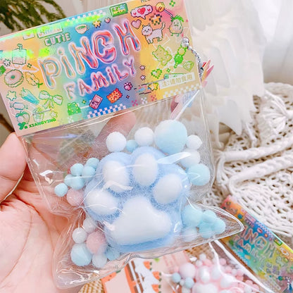 Handmade Flocking Cat'S Paw Stress Relief Squishy Toy Mochi Slow Rebound New Fidget Toy Birthday Party Gift
